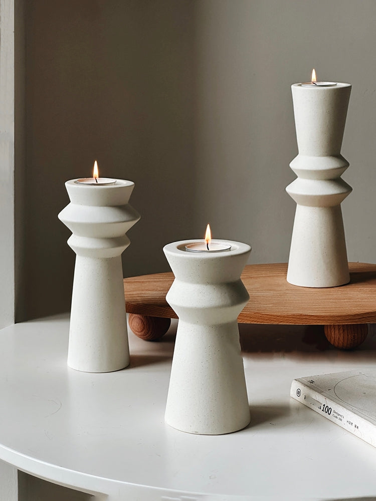 Unglazed Ceramic Candle Holders, Set of 3