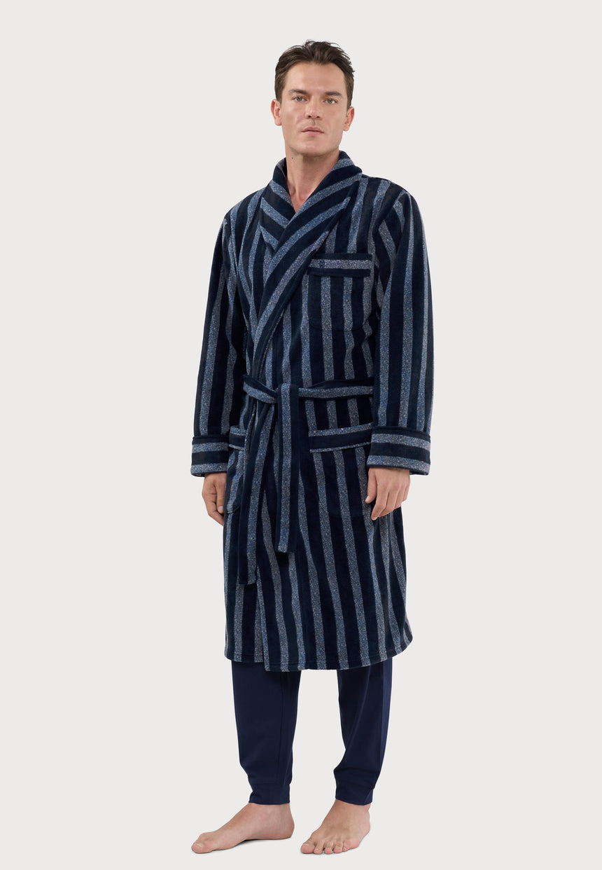 Bathrobe Fleece-Lined Printed, Blue, Style 0608