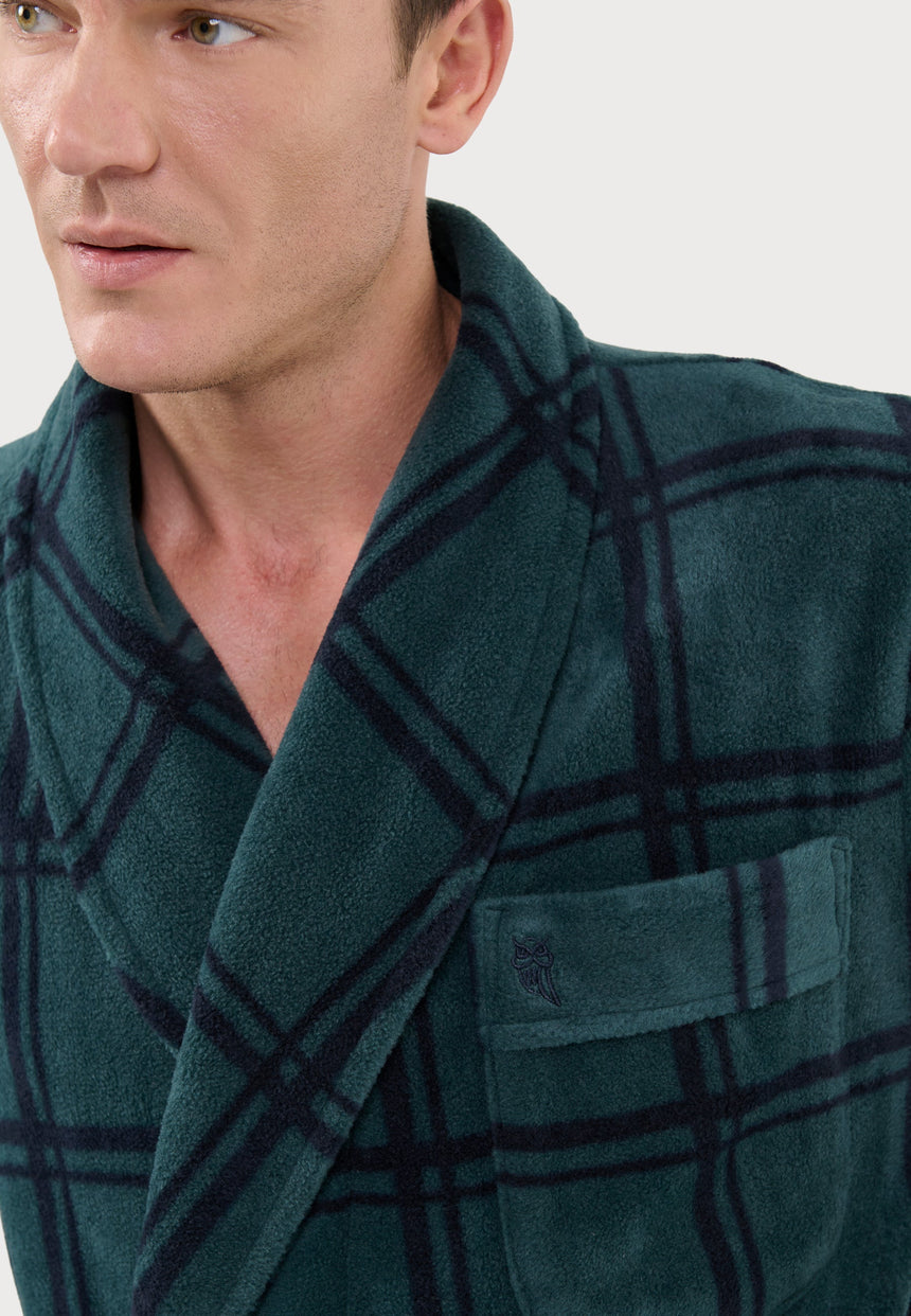 Bathrobe Fleece-Lined Printed, Green