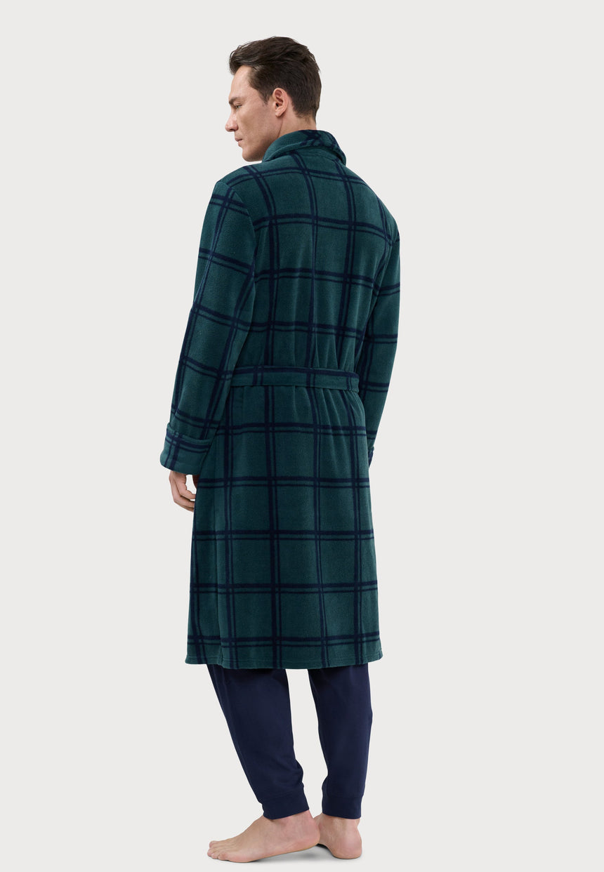 Bathrobe Fleece-Lined Printed, Green