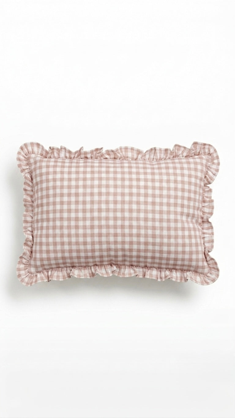 Cushion Cover Ruffled Vichy Check, Handmade
