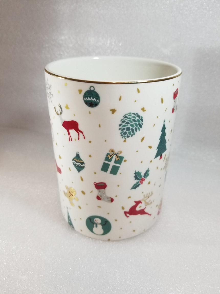 Christmas Porcelain Jar with Bamboo Lid, 14 cm