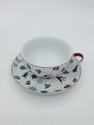Christmas Tea for One, Porcelain Teapot and Cup