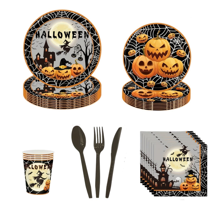Halloween Paper Party Tableware Set, 140 Pieces
