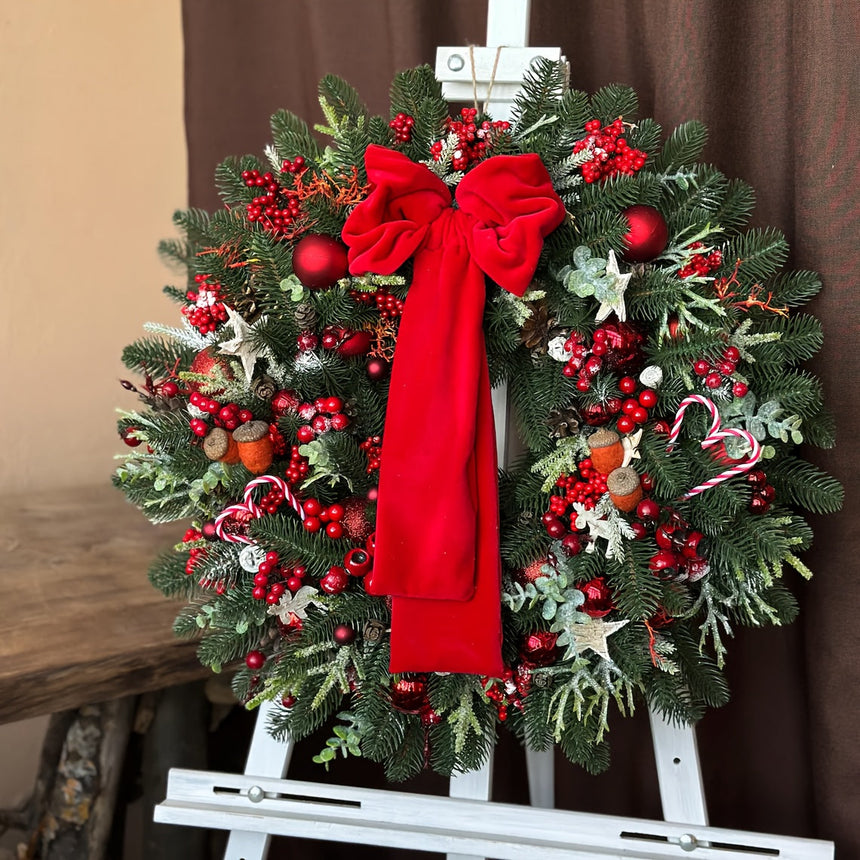 Christmas Wreath with Red Bow, 55 cm