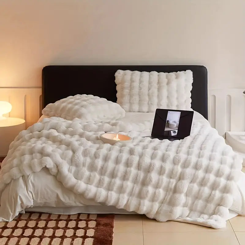 Reversible Plush Throw, 100 x 160 cm, White