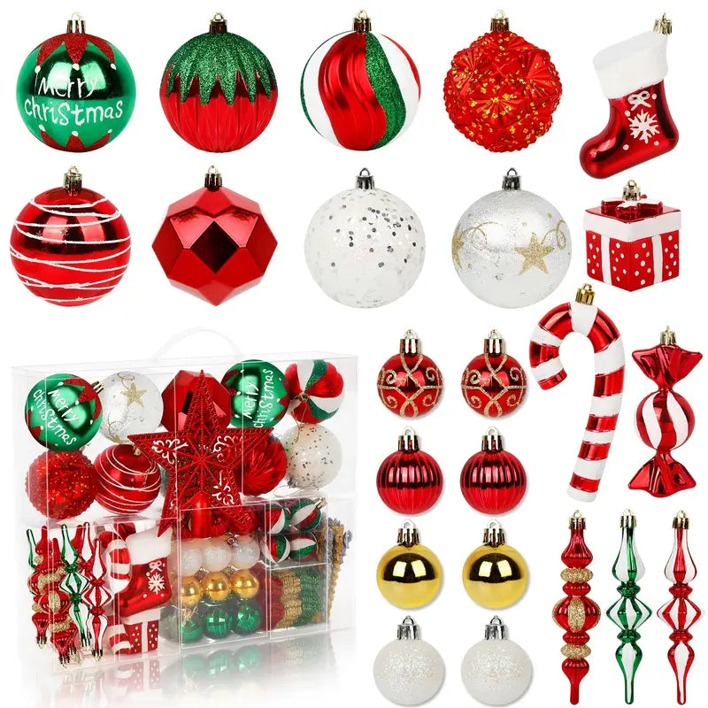 Christmas Bauble Set, Red and Green, 106 Pieces