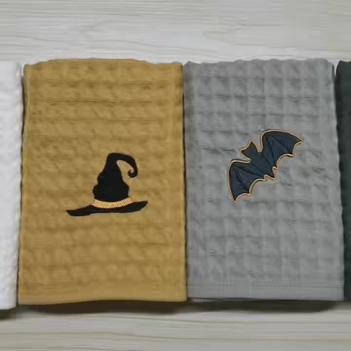 Halloween Embroidered Waffle Towels, 4 Pack