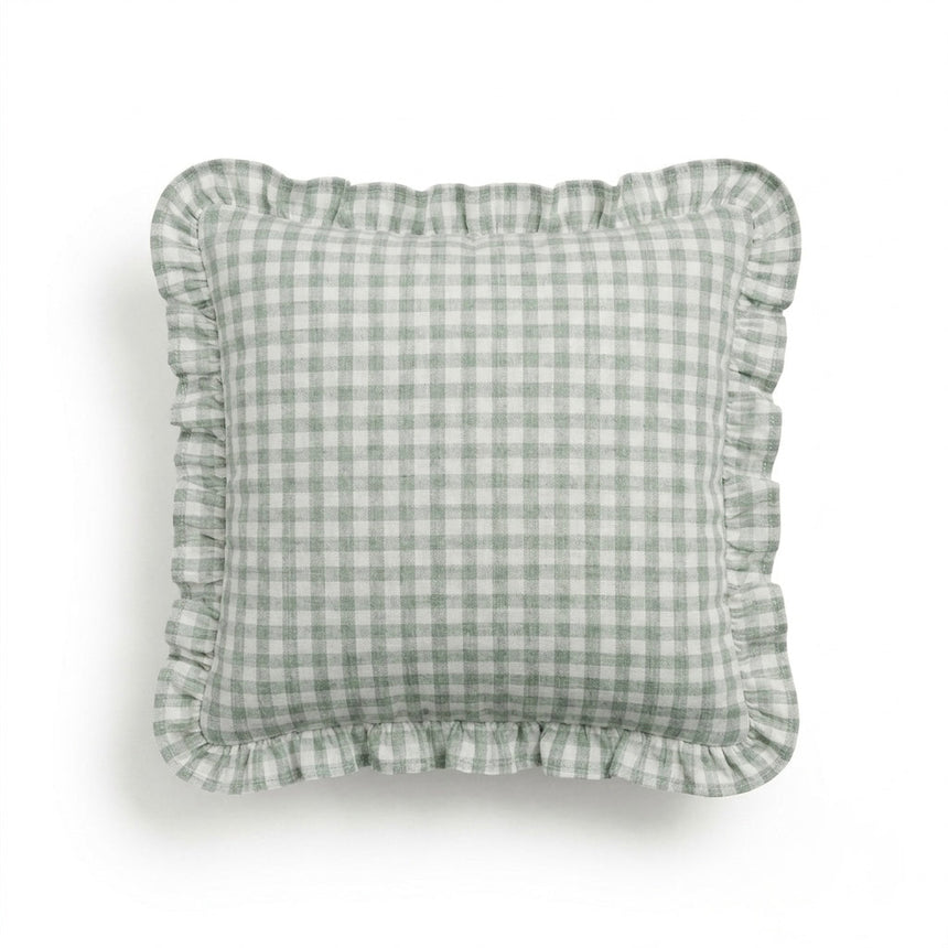 Cushion Cover Ruffled Vichy Check, Handmade