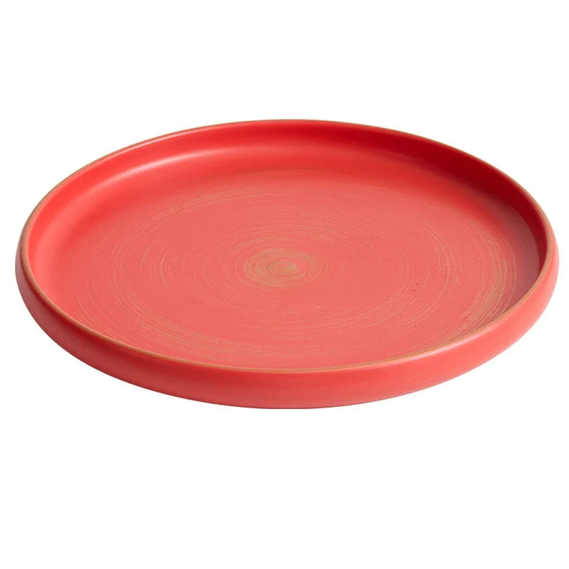 Matte Ceramic Plate with Raised Rim, Gold-Brushed Edge