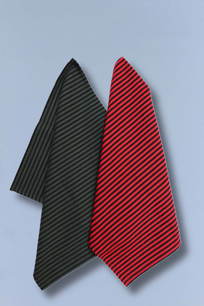 Two canvas tea towels in the Estribera stripe, green and red