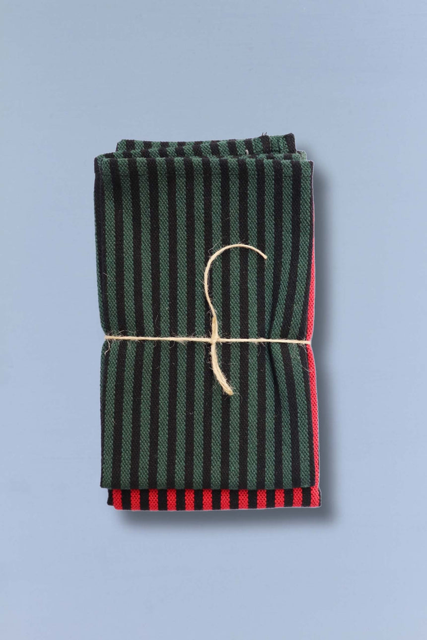 Tea Towels Canvas Estribera Green and Red, Set of 2