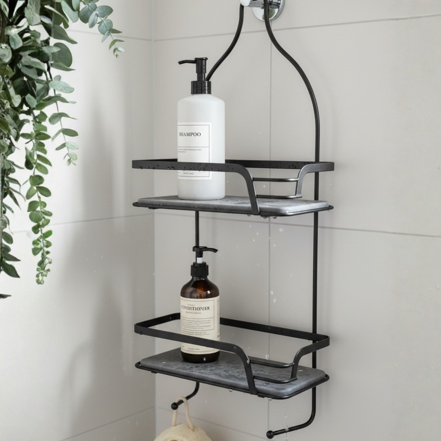 Black double shower organiser with diatomite base