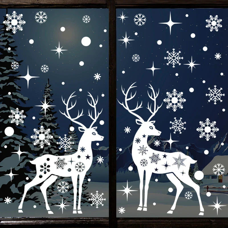 Christmas Window Stickers, Elk and Snowflakes