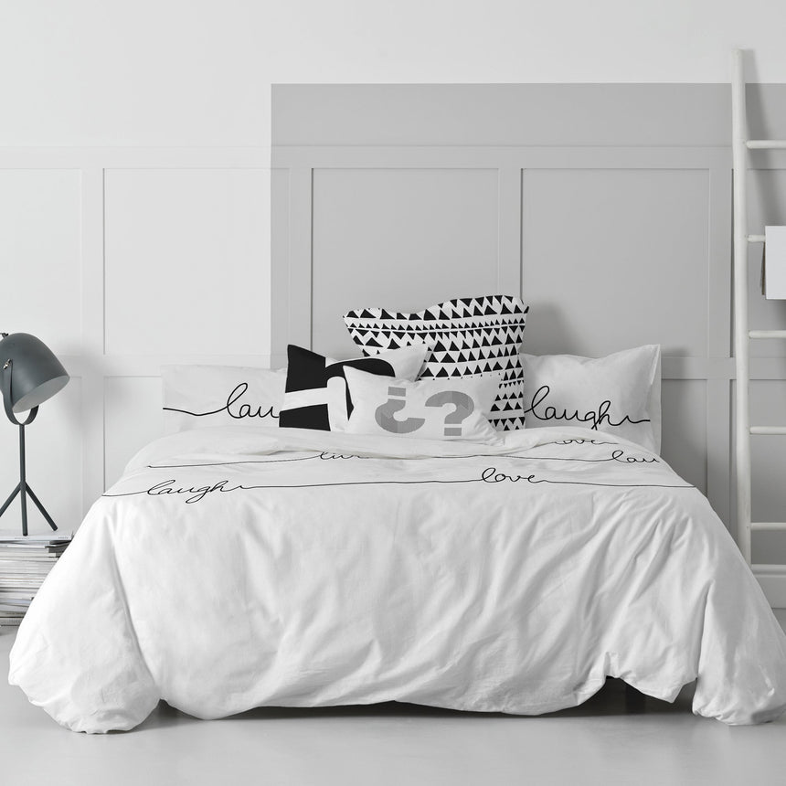 Live Love Laugh Cotton Duvet Cover, White