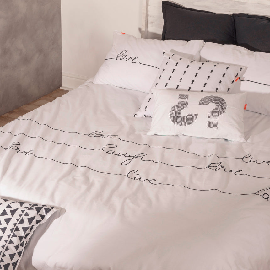 Live Love Laugh Cotton Duvet Cover, White