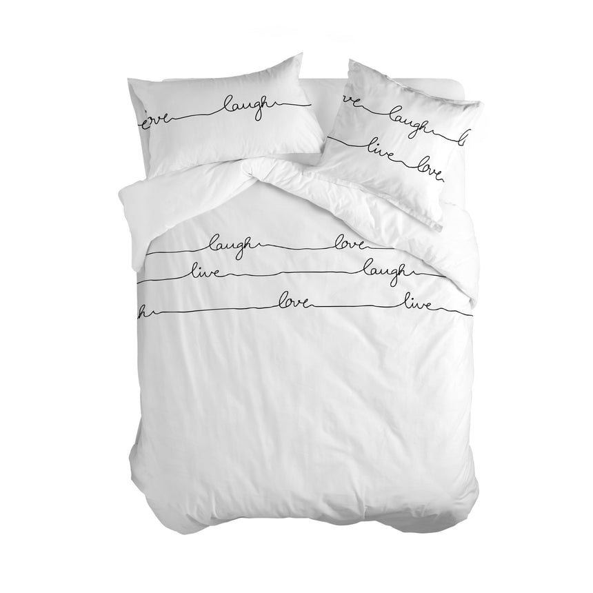 Live Love Laugh Cotton Duvet Cover, White