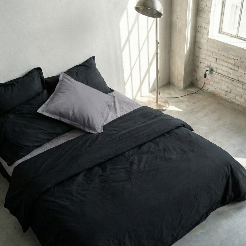 Basic Cotton Duvet Cover, Black