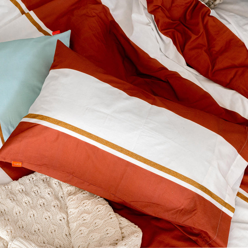Golden Lands Striped Cotton Pillowcase, Brown