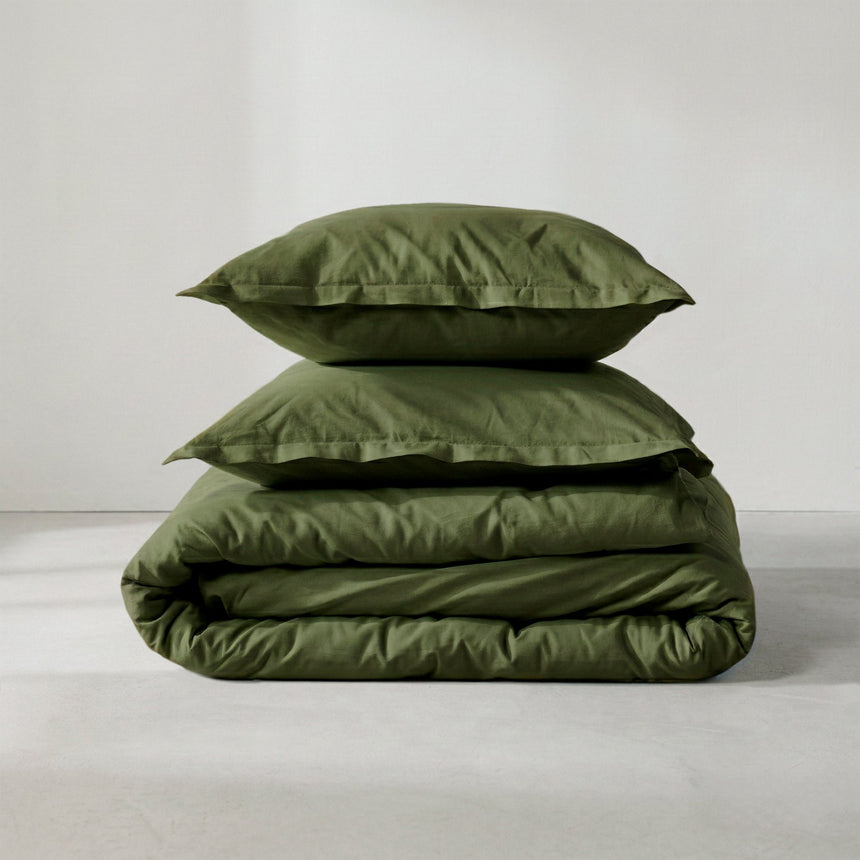 Basic Cotton Duvet Cover, Olive Green