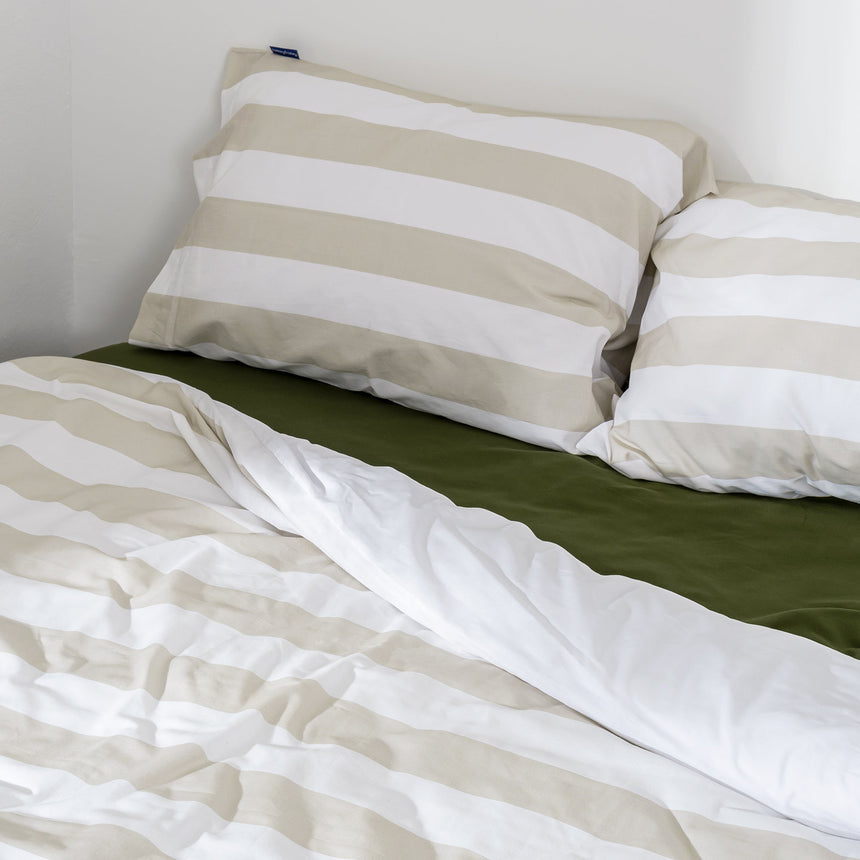 Breton Striped Cotton Duvet Cover, Beige