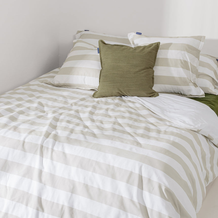 Breton Striped Cotton Duvet Cover, Beige