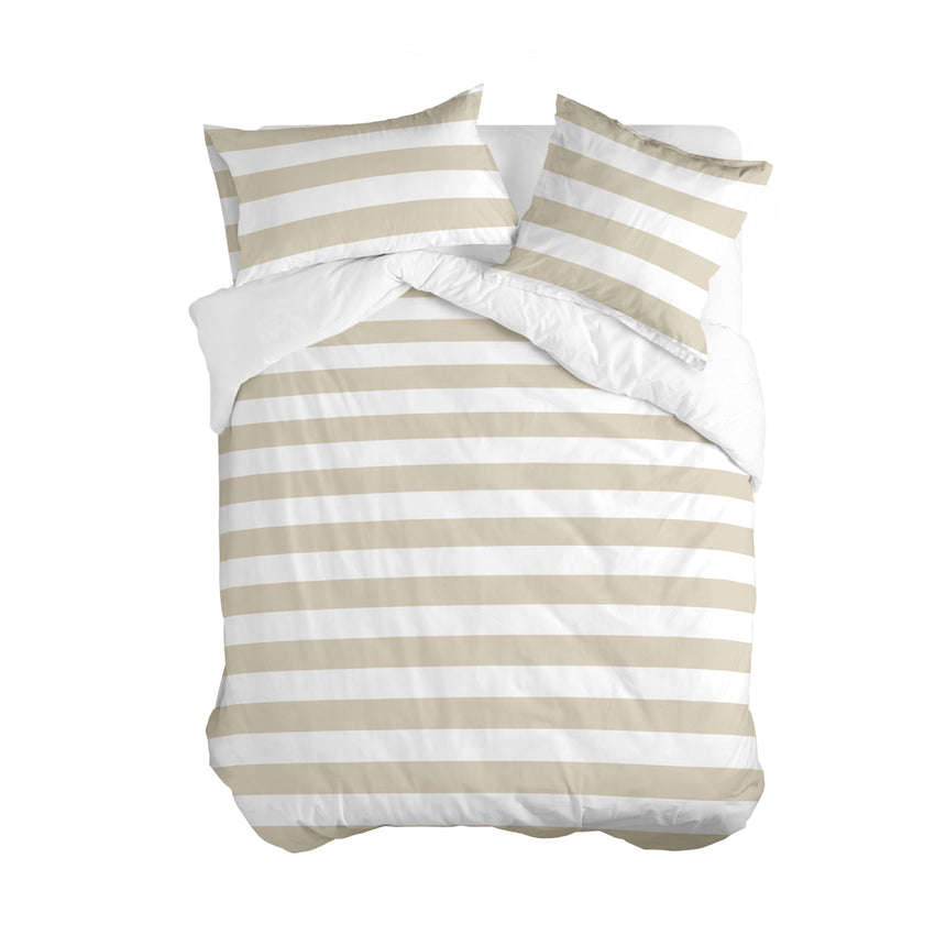 Breton Striped Cotton Duvet Cover, Beige