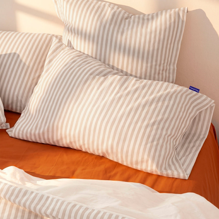 Layering Striped Cotton Pillowcase, Beige