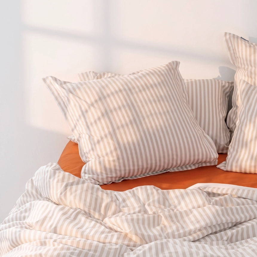 Layering Striped Cotton Pillowcase, Beige
