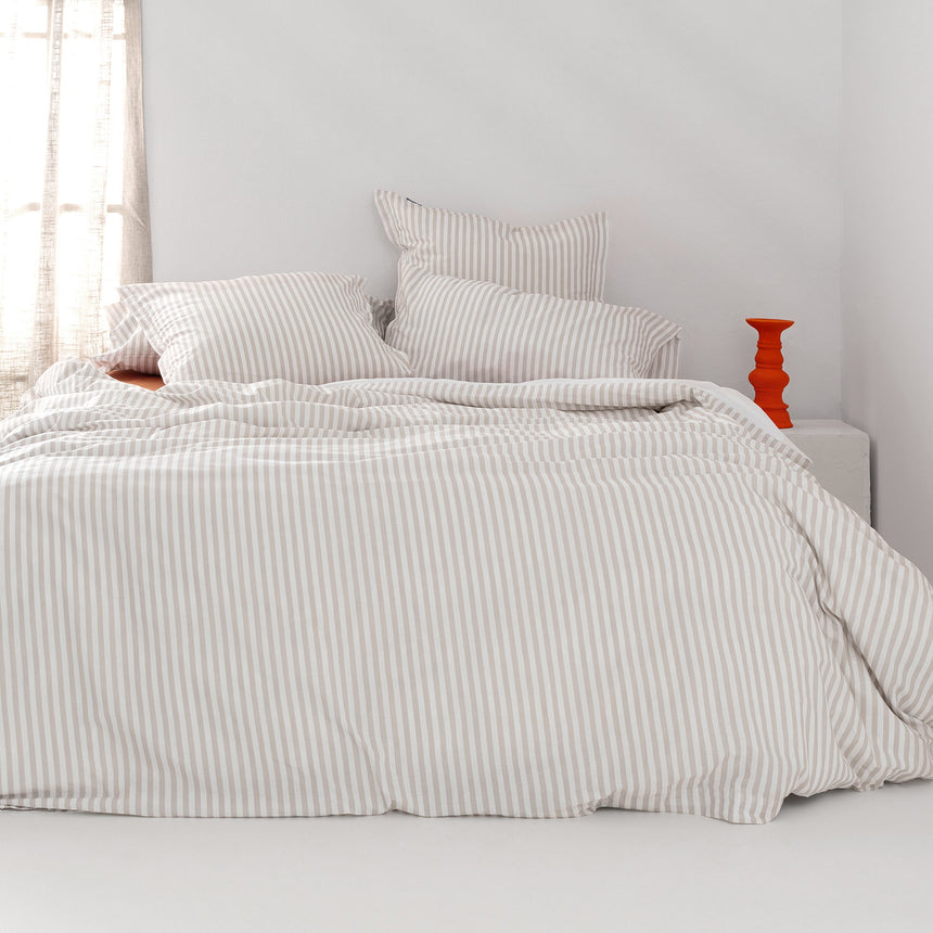 Layering Striped Cotton Duvet Cover, Beige