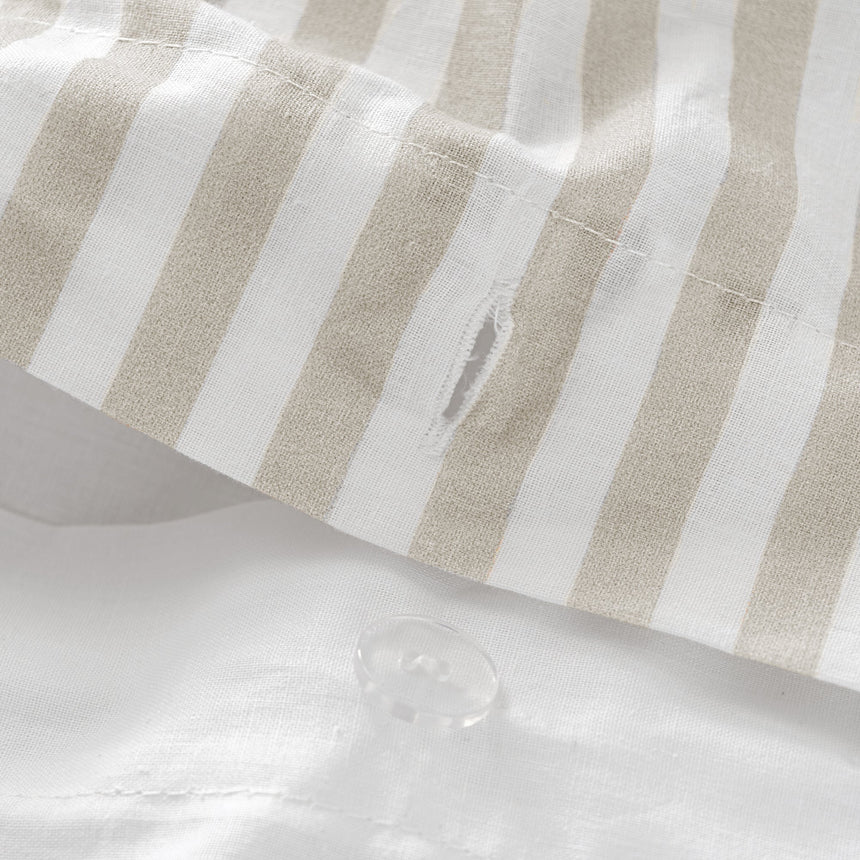 Layering Striped Cotton Duvet Cover, Beige