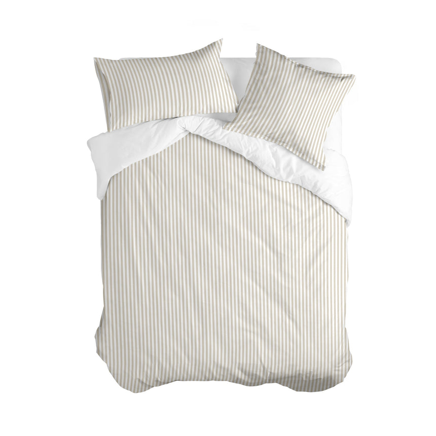 Layering Striped Cotton Duvet Cover, Beige