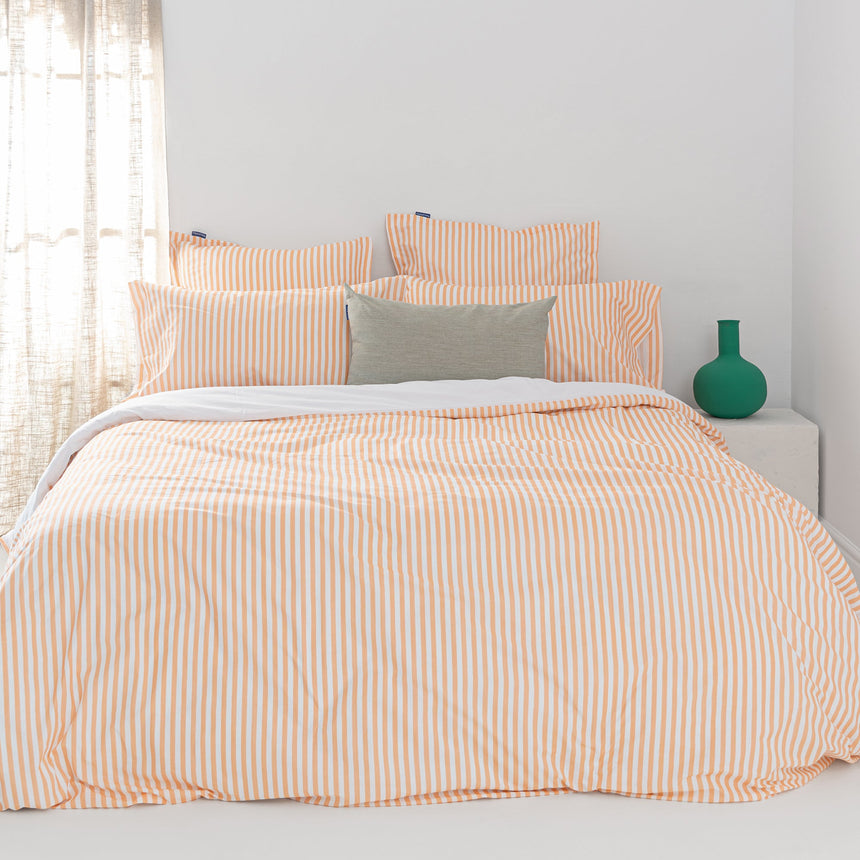 Layering Striped Cotton Duvet Cover, Peach