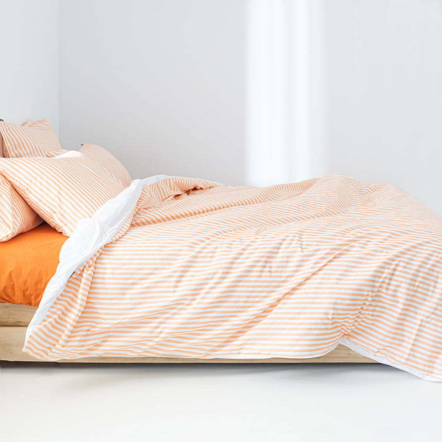 Layering Striped Cotton Duvet Cover, Peach