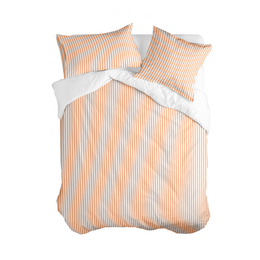 Layering Striped Cotton Duvet Cover, Peach