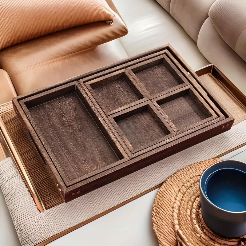 Rustic Wooden Serving Trays with Handles, Set of 7