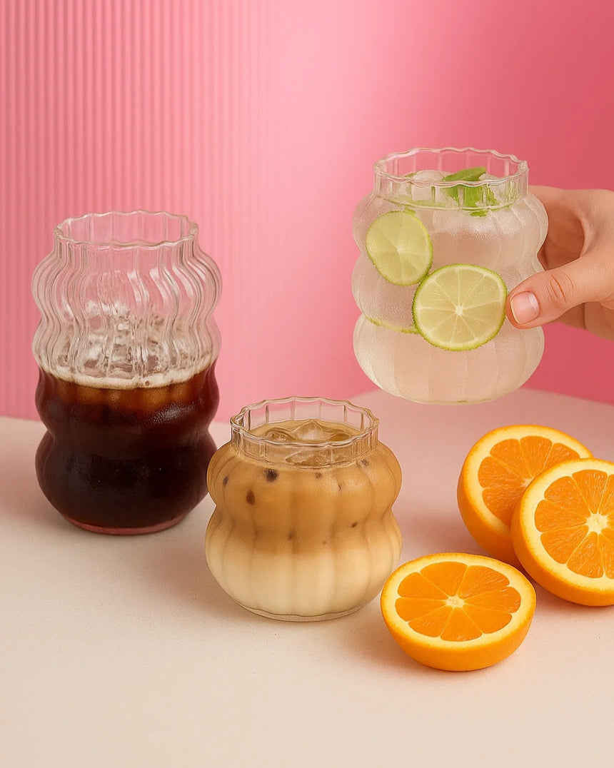 Bubble Glass Cup with Glass Straw