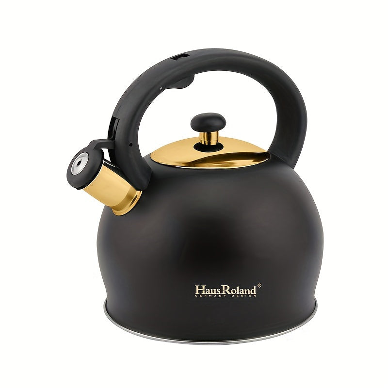 Black and gold stainless steel whistling kettle