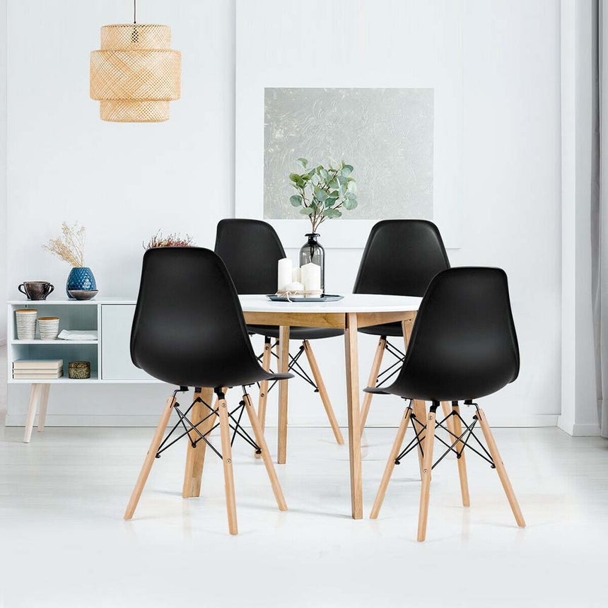 Molded Shell Dining Chairs, Wood Legs, Set of 4, Black