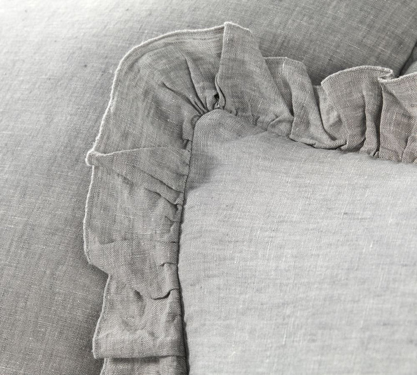 Light Grey - 100% Pure Linen | Linen Cotton Mix | 3 Piece Ruffle Duvet Cover Set | Handmade | Pre-washed | Soft