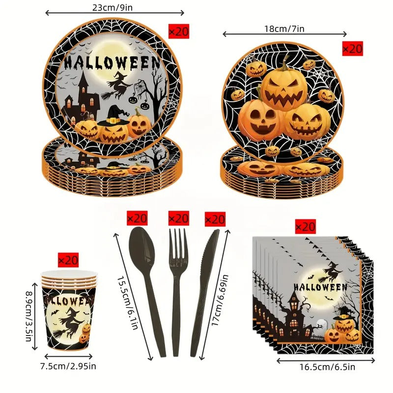 Halloween Paper Party Tableware Set, 140 Pieces