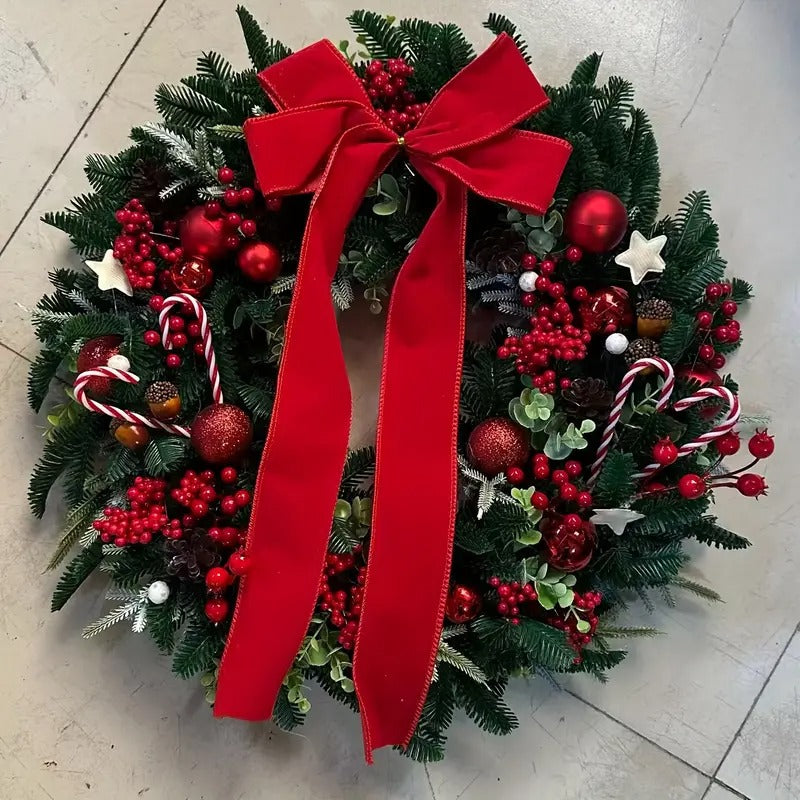 Christmas Wreath with Red Bow, 55 cm