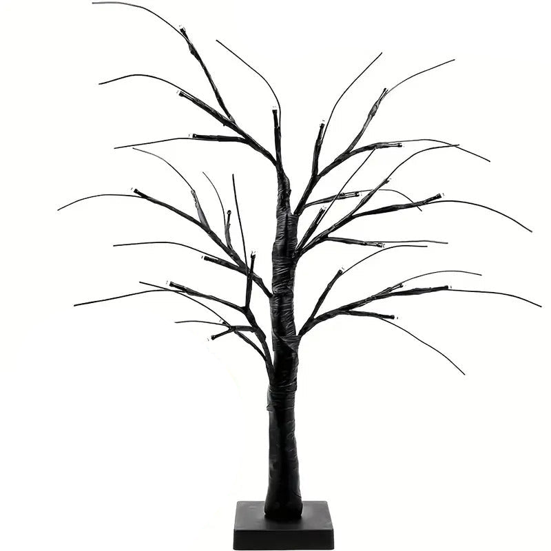 Black tabletop birch tree light on a square base