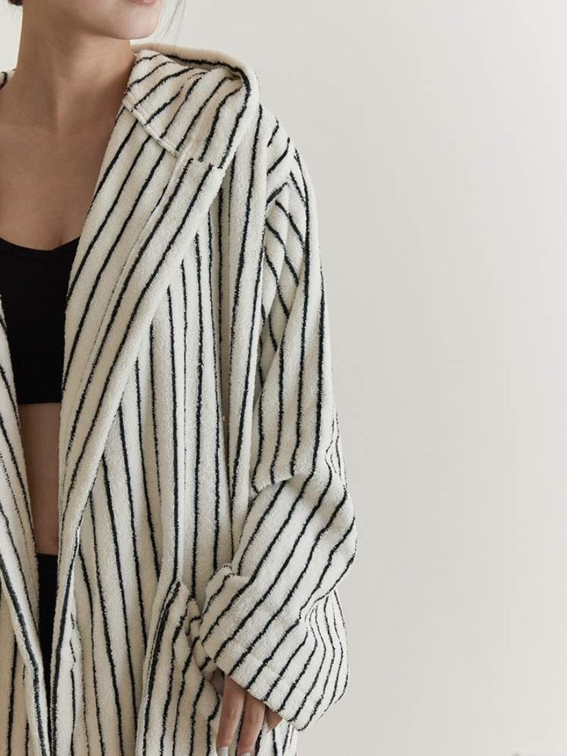 Retro Stripe Hooded Bathrobe, Organic Cotton