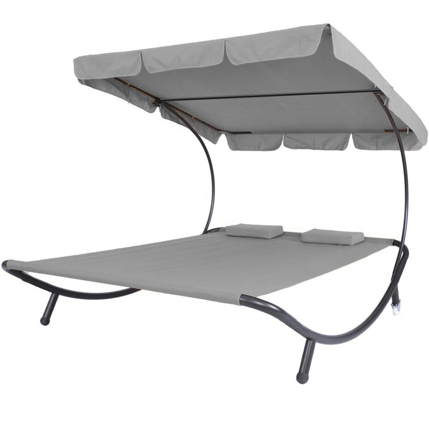 Two-Person Sun Lounger with Shade, Grey
