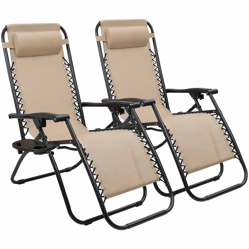 Beige zero-gravity garden chairs, set of two