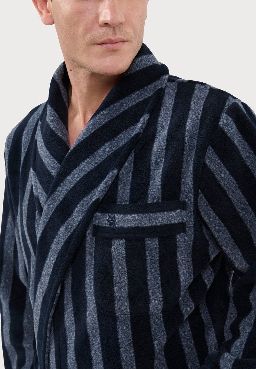 Bathrobe Fleece-Lined Printed, Blue, Style 0608