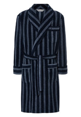 Fleece-lined bathrobe in a printed blue pattern
