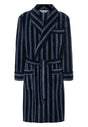 Fleece-lined bathrobe in a printed blue pattern