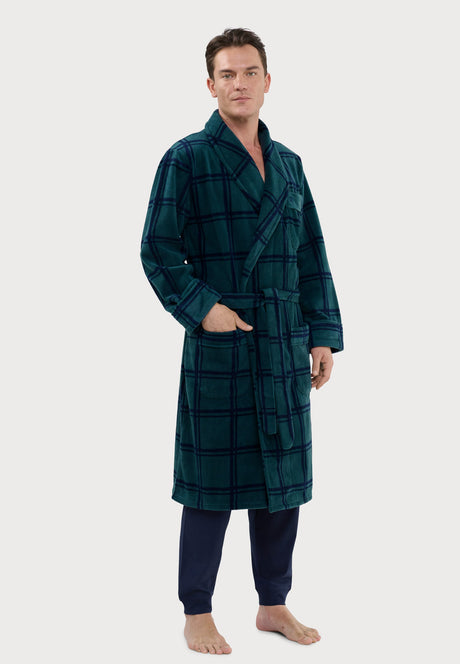 Bathrobe Fleece-Lined Printed, Green